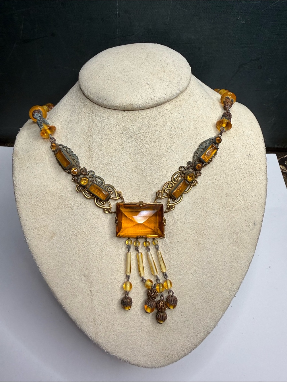 Antique Victorian Czech Amber Glass Necklace